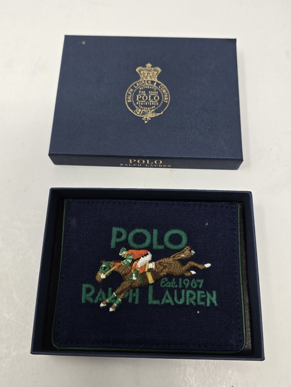 Polo Ralph Lauren Men's Equestrian Canvas & Leather Card Case Newport Navy $95